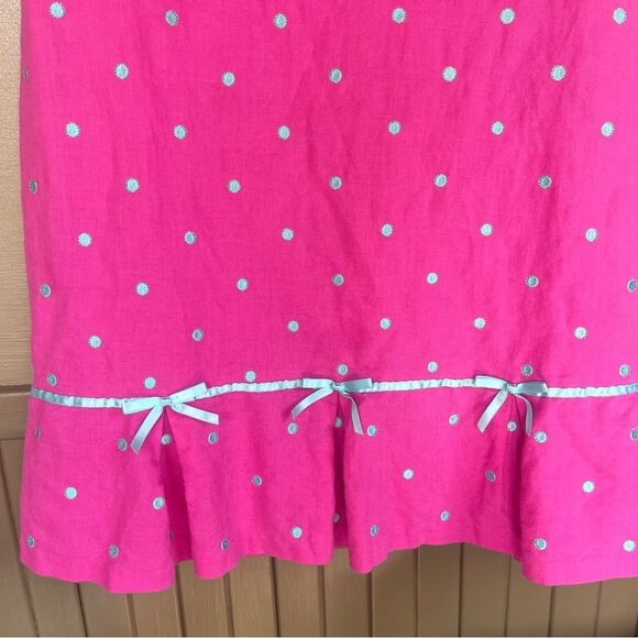Talbots Kids Linen Blend Pink Polka Dot Bow Sleeveless Dress 16 - Picture 4 of 7